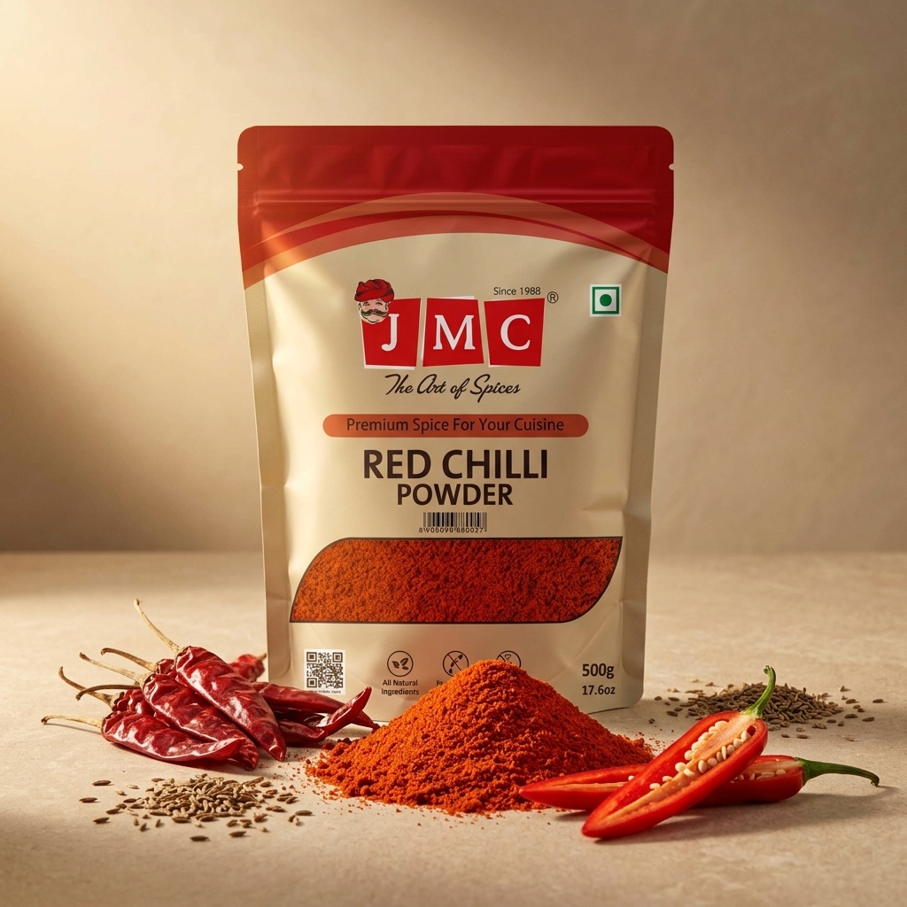 JMC Premium Lal Mirch Red Chilli Powder with Some Dried Red Chilies and Red Chilli Powder
